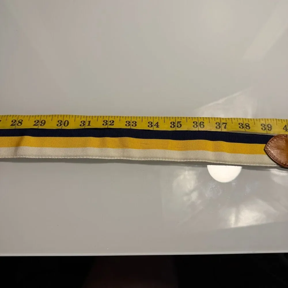 Ralph Lauren Made in England Striped Ribbon Leather Belt Navy Yellow Cream S